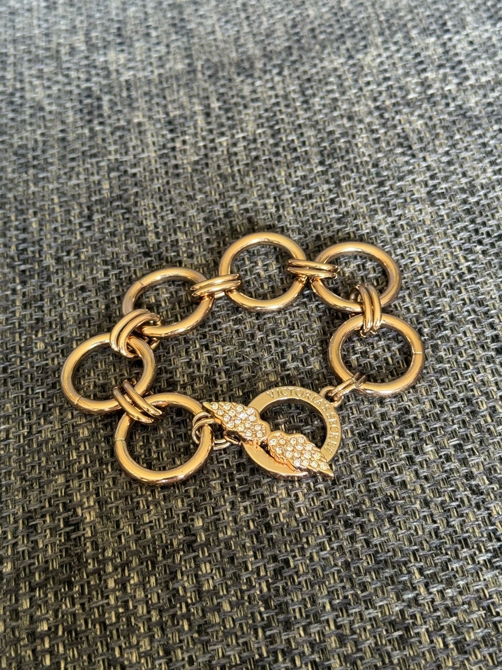Y2K Victoria Secret Gold Chucky Link Bracelet With Rhinestone Wings